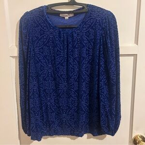 Loft Blue Velvet Patterned Top M